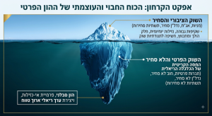 תרשים אפקט הקרחון השוק הפרטי - החלק הגדול והחבוי לעומת השוק הציבורי הגלוי
